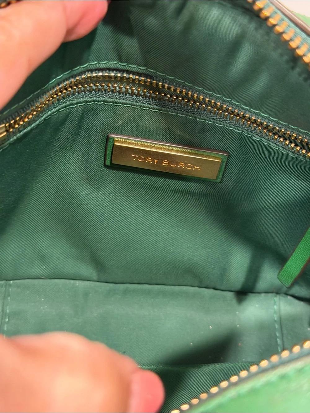 Tory Burch Green Quilted Leather Crossbody Bag with Chain Strap